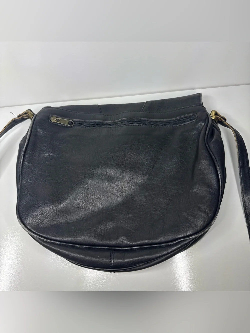 Classic Black Leather Crossbody Saddle Bag by The Bridge